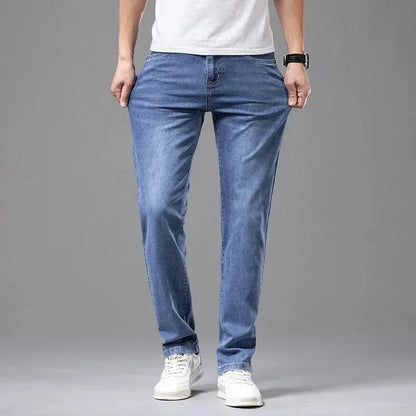 Sommer Elastic Herren Jeans Fashion grau komfortable Geschäft Straight Stretch Cotton Casual Denim Hosen Marke Männliche dünne Hose