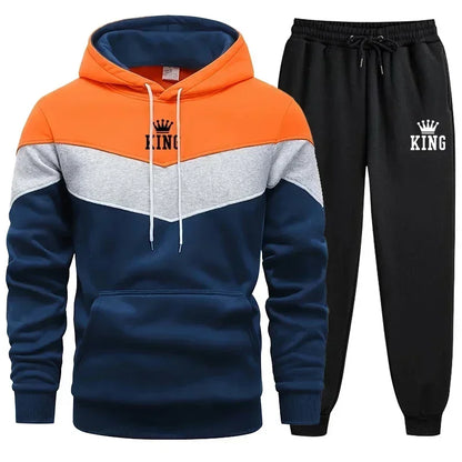Herre Tracksuit King Printing Sports Suit Sports Hoodie+Pants 2 Pit Suit Casual Sweatshirt Suit Jogging Men's Splicing Tøj