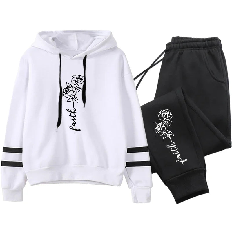 Comfort Jogging Women Tracksuit Daily Outdoor Autumn Winter Quality Hoodies Casual Single Piece Stripe Sweatshirt and Sweatpants
