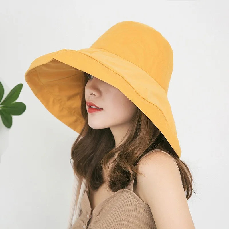 Women Cotton Wide Brim Sun Hats Metal Wired Edge Summer UV Protection UPF Boho Hat for Beach Hiking Garden Travel Chin Strap
