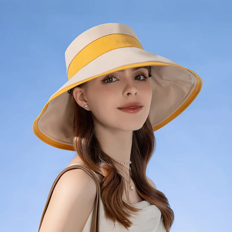 Panama Women's Fisherman Sun Pot Hat Sunscreen Beach Summer Hat Big Brim Fashion Bow Outdoor Cap H41
