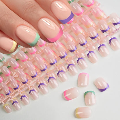 100Pcs Light Pink Press on Nails Short Medium Square Wearable Fake Nails Tips 10 sizes Full Cover False Nails Finger Decoration