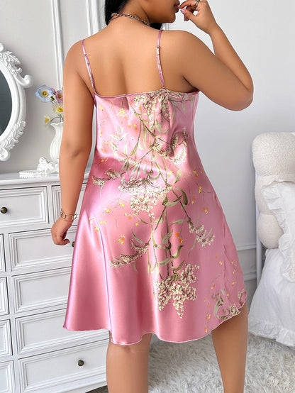 Plus Size Random Floral Print Sleeveless Nightdress Elegant and Comfortable Loungewear for Women