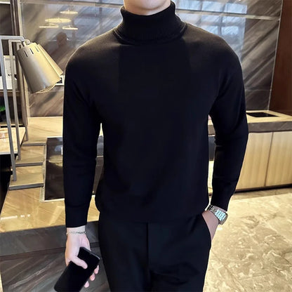 Moda coreana Otoño Invierno Sweaters Hombres Párricos Fleece Turtleneck Sweats Camisetas de fondo tibio