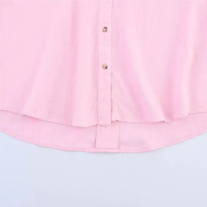 HipSeam Wide Sleeved Shirt Women Spring Asymmetric Hem Button Women's Shirts Simple Lady Johnny Collar Linen Shirts & Blouses