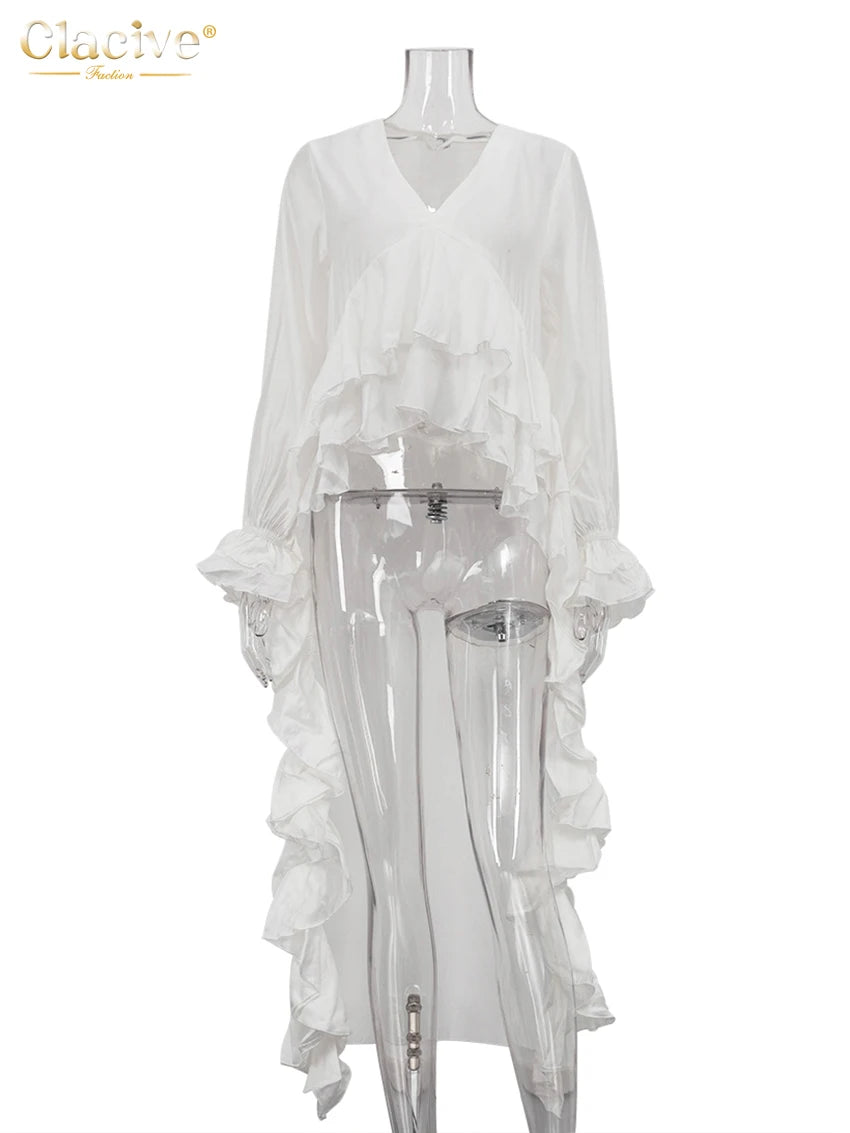 Clacive sexy camicia da donna bianca sciolta 2025 camicie a maniche lunghe a v-collo