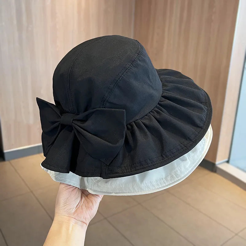 Women's Spring Summer Bow Knot Fisherman Hat Basin Sun Sunscreen Bucket Hat Fashion Sun Hat Cap H11