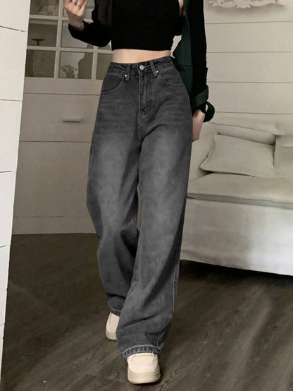 「MD」2024 New Retro Jeans Women Irregular High Waist Slimming Wide Leg Mop Long Pants Fashion