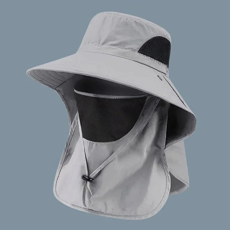 New Wide Brim Sun Cap with Neck Flap for Men Women Adjustable Outdoor 50+UPF Protection Safari Cap Hiking Fishing Breathable Hat