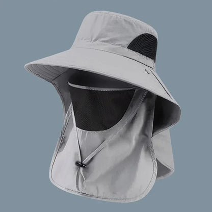 New Wide Brim Sun Cap with Neck Flap for Men Women Adjustable Outdoor 50+UPF Protection Safari Cap Hiking Fishing Breathable Hat