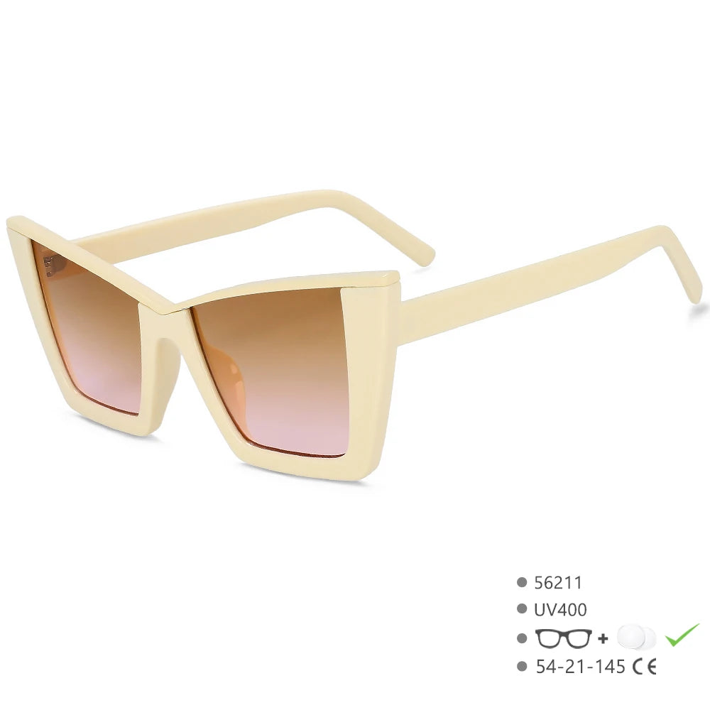 56211 Retro Square Cat Eye Sunglasses Women Popular Sun Glasses Ladies Black Eyeglasses Driver Goggles Uv400 Mirror