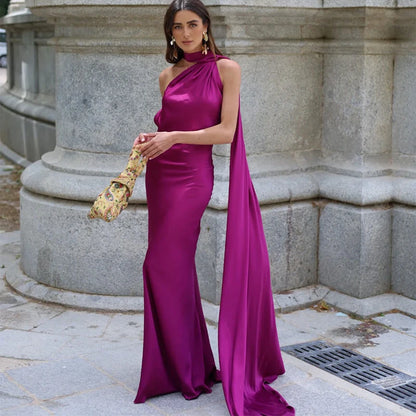 Panglici elegante din satin rochie de petrecere halter sexy feminin fără spate de pe umăr Rochii fără mâneci 2025 Rochii de seară de vară noua doamnă