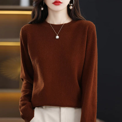100% pure wool cashmere sweater women's O-neck pullover casual knitted coat autumn and winter women's coat basic 18 colors