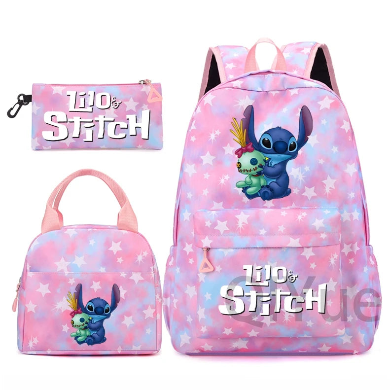 Disney Lilo Stitch Backpack Set for Girl Teen Student Back To School Knapsack Women Rucksack Mermaid Style Lunch Bag Pencil Case