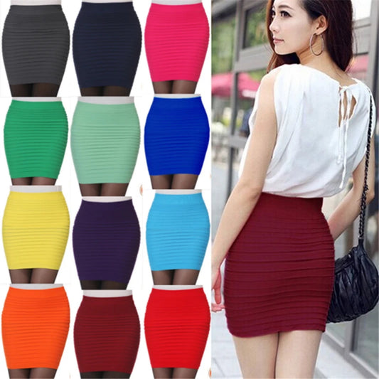 Elastic Pleated Skirt High Waist Bodycon Mini Skirt Business Office Cheap Short Pencil Skirts Solid Color Pink Black Blue Hot