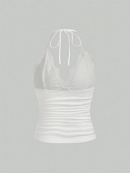 Lace v-aukko riiman naisilla kesällä seksikäs grunge punk goth backless Ruched sato Cami Top Streetwear y2k vaatteet 2024