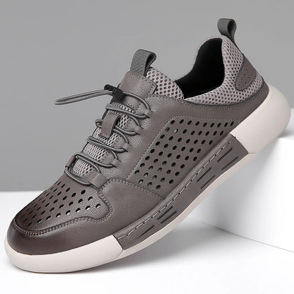 Summer Men's Hollow Breathable Leather Boots Outdoor Flat Bottomed Comfortable Sports Shoes Fashionable and Casual Oxford Shoes