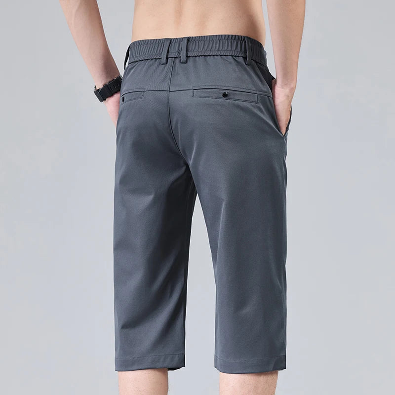 Men's Casual Thin Shorts Elastic Waist Comfortable Fashion Solid Color Straight Slim Breathable Male Clothing Short Pants