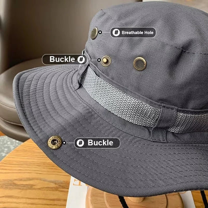 Unisex sunčani šešir za vanjski ribolov planinarenje lov na UV zaštitu prozračni podesivi podesivi remen za bradu široki brim boonie šešir