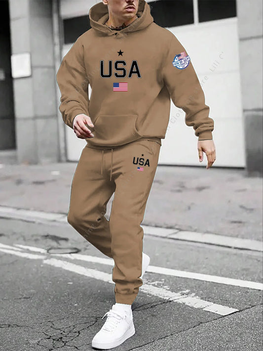 U.S.A. męskie bluzy i bluzki dresowe 2 -częściowy przypadkowy litera drukowana wysokiej jakości stroje odporne na odzież sportową