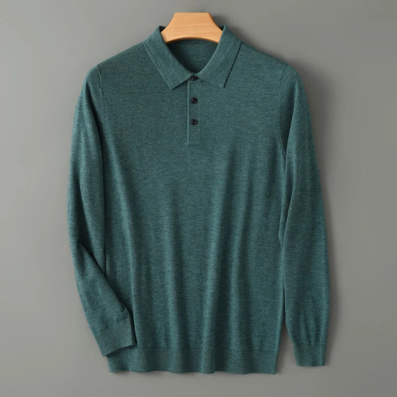 Mænds merino uld sweater polo krave pullover efterår vinter nye cashmere strikket afslappet løs mænds skjorter toppe varm blød