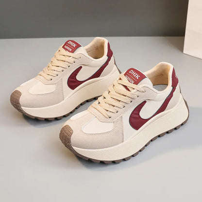 Sneakers de plate-forme à fond épais de la femme Nouveau mélange Nouveau mélange Couleur à lacets Chaussures décontractées femme Round Toe non glissade Vulcanie Sport Chaussures
