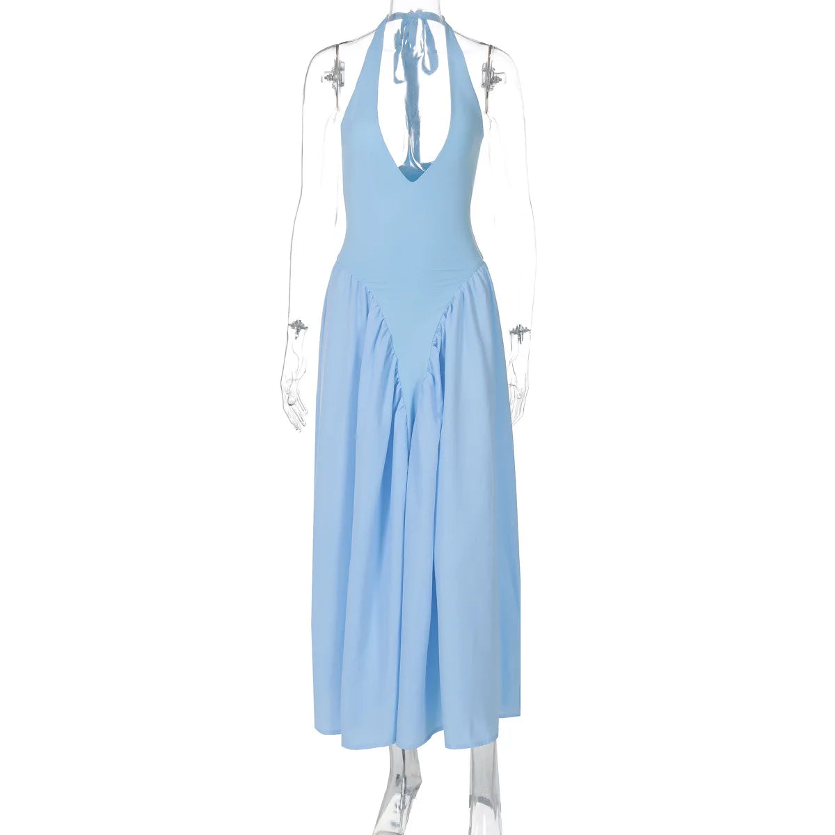 Talenza Backless Deep V Spliced Long Dress Summer Women's Sexy Party Kjole Halter Ny mode Slim hvid ærmeløs lang kjole