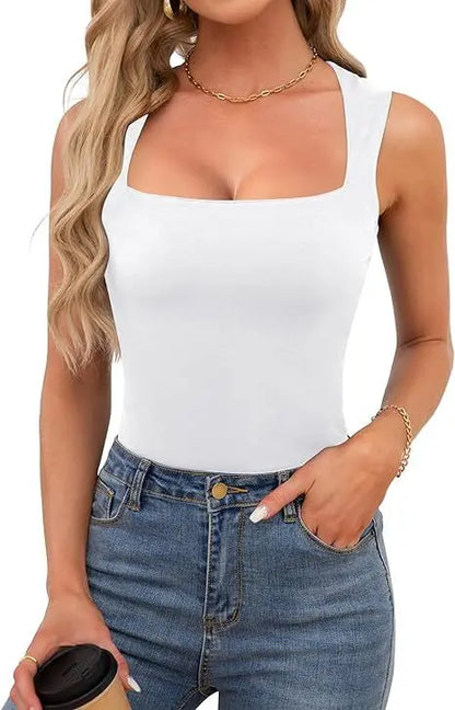Kynþokkafull slimming t-shirts fyrir konur tísku ferningur háls ermalaus toppar harajuku skriðdreka kona föt frjálslegur toppur teigur götufatnaður