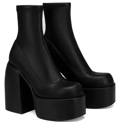 Stivali da donna Stivali Piattaforma di moda Scarpe Block Teli Stivali da donna Stivali Solidi Stivali Sexy in pelle Stivali quadrati Botas