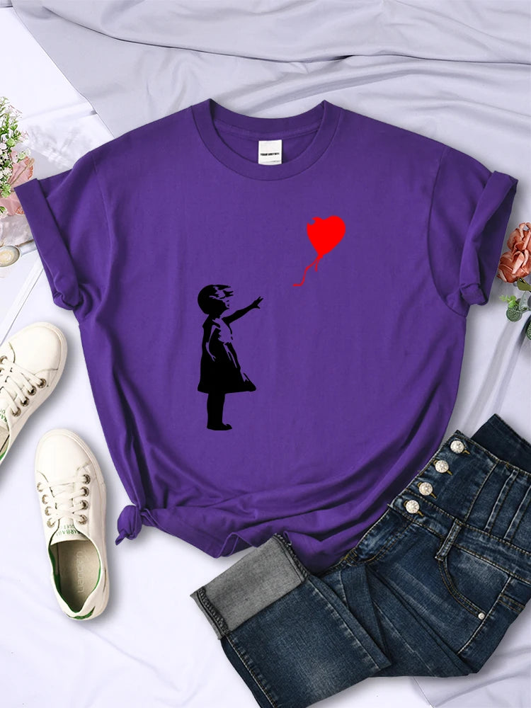 Let’s Fly Love Balloons estampados Camiseta para mujer Softación suave transpirable Manija corta Hip Hop Tendencia Tops ropa de camiseta femenina casual