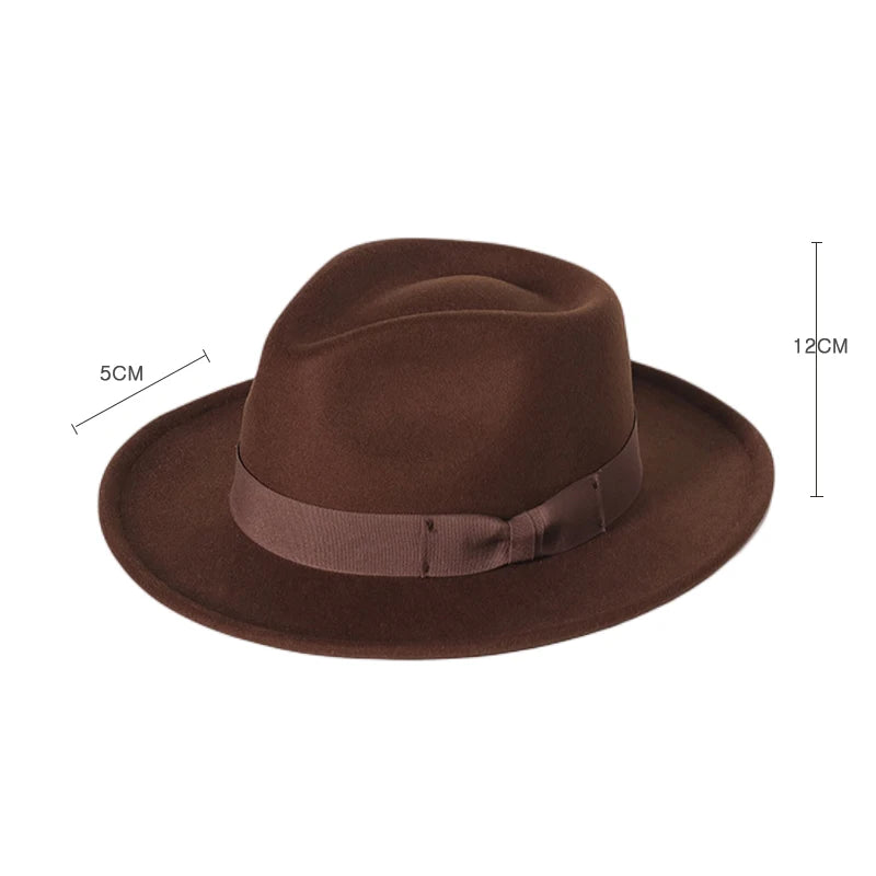 2022 Nya mode män fedoras hatt kvinnors jazzhatt med fluga elegant vår svart ullblandning mössa utomhus fellans hatt