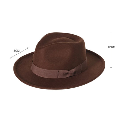 2022 Nya mode män fedoras hatt kvinnors jazzhatt med fluga elegant vår svart ullblandning mössa utomhus fellans hatt
