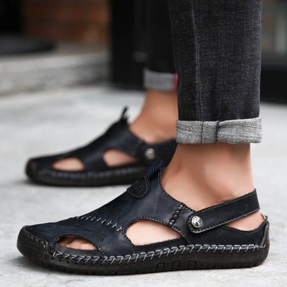 Men de verano Sandalias Genina cuero zapatos casuales zapatos de cuero para hombres para hombres zapatos de playa zapatos para hombres romanos zapatos