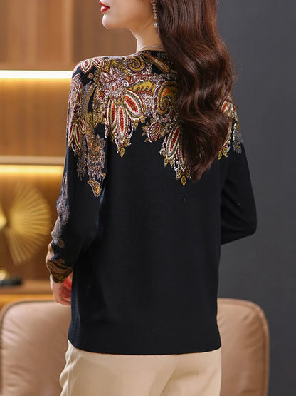 YISU 2023 Fashion Printed Sweater Pullover Women Autumn Winter Soft Loose O-Neck Long Sleeve Knitted Jumpers Sweater Women