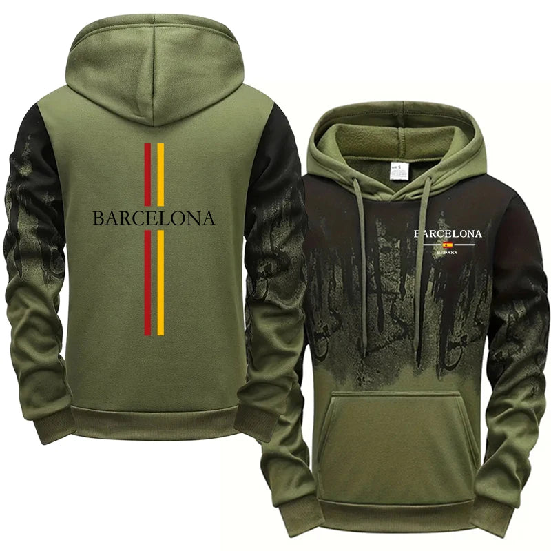 2025 Hot Sale Men's Tracksuit Hooded Sweatshirt Sweatpants Barcelona Print Hoodie 2 Piece Set Autumn Home Outdoor Comfort Outfit