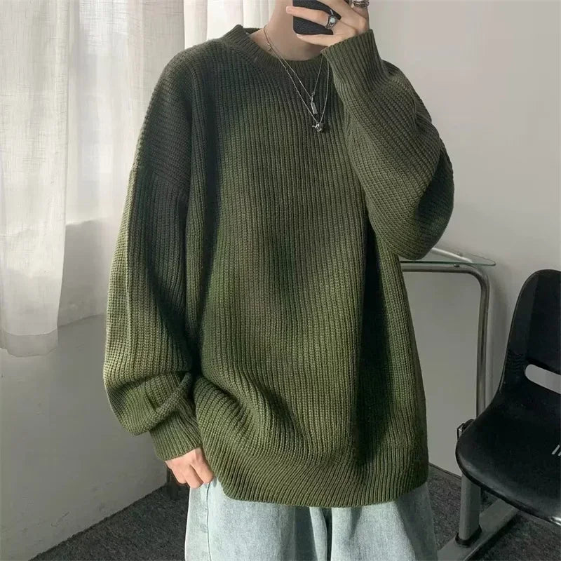 2025 Haust áhafnarháls Solid Color Pullover peysur fyrir karla frjálslegur y2k prjónað peysa High Street Fashion Jumpers Hombre