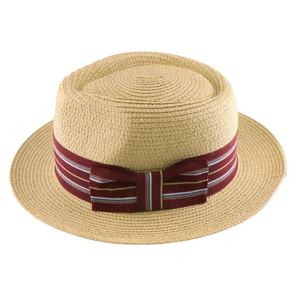 2025 New Fedora Straw pălărie cu o bandă largă cu dungi, pălărie de soare țesută pentru bărbați pentru femei