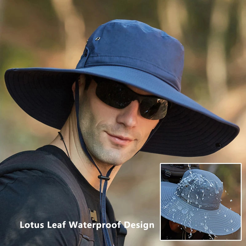 Men's Waterproof Fabric Mountaineering Hat Male Anti-UV Sun Hats Outdoor Fishing Cap Wide Brim Caps Bucket Hat Boonie Hat Gorros