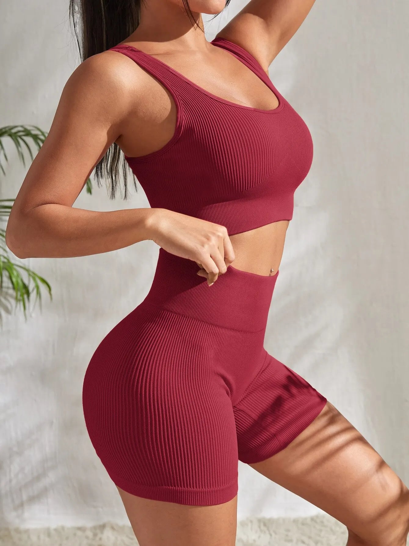 Seamless gerippte Yoga -Sets Trainingssets für Frauen 2 Stücke Fitnessstudio -Anzüge gerippte Crop Tank High -Taille -Shorts Outfits Fitness Running