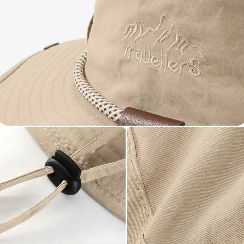 Men Bucket pălărie scrisoare de broderie etichetă din piele cowboy pălărie impermeabilă exterioară exterioară capac de pescuit ușor 8cm brim anti-uv pălărie de soare