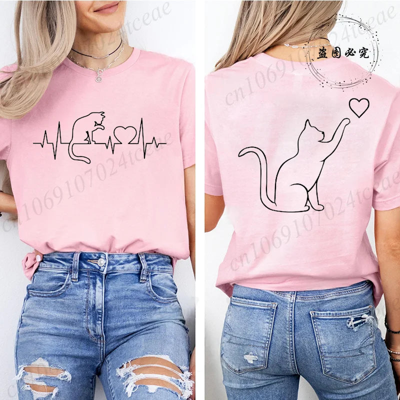 Damskie t-shirt topy z krótkim rękawem Cool Cat Print T-shirts O Neck Casual Lose Hip Hop Streetwear dla kobiet letnie koszulki