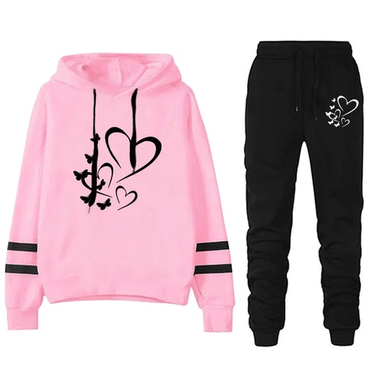 Casual Autumn Winter Quality Comfort Jogging Women Tracksuit Daily Outdoor Hoodies Single Piece Stripe Sweatshirt and Sweatpants