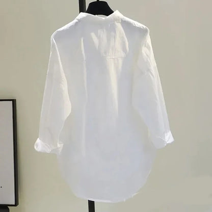 Long Sleeve White Women Shirt New Spring Casual Loose Office Blouse Lady Tops Button Simple Woman Clothes Blusas 12616