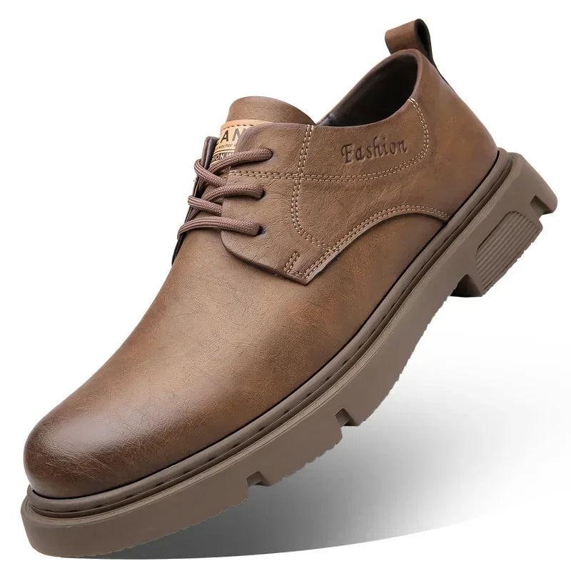 Cow Leather Autumn Platform Shoes for Men Fashion Casual New Designer Derby Shoes Male Low Top Work Ankel Boots Men