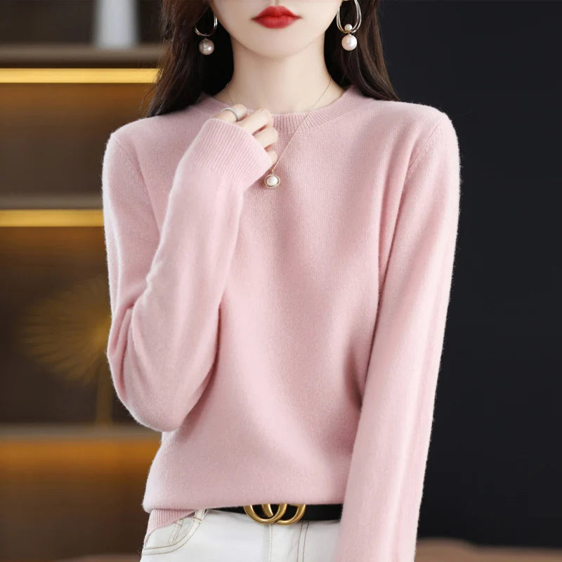 100% pure wool cashmere sweater women's O-neck pullover casual knitted coat autumn and winter women's coat basic 18 colors