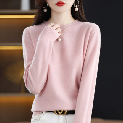 100% pure wool cashmere sweater women's O-neck pullover casual knitted coat autumn and winter women's coat basic 18 colors