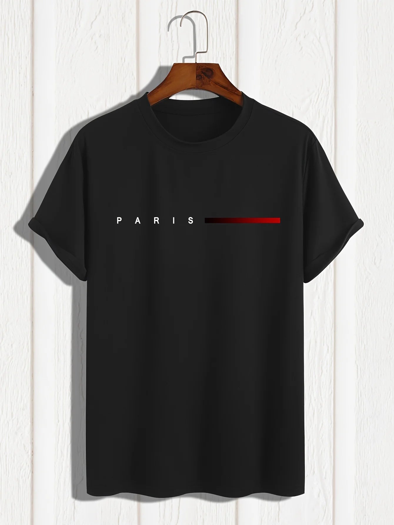 Men's 100% Cotton Summer Loose Paris Creative Letter Impresión Casual Slim Fit Red Lim Camiseta Camiseta de manga corta Top