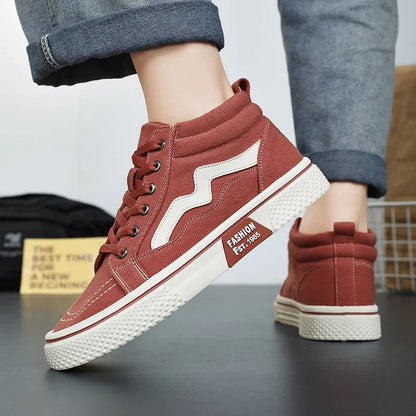 Fashion High Top Men Casual Shoes Comfortable Flat Boot Sneakers Men Canvas Shoes Lightweight Flats Students Walking Sport Shoes