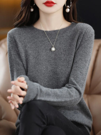 Mode 100% merino ull kvinnors tröja o-hals långärmad pullover vår höst vinter bast Jumper kläder stickkläder toppar