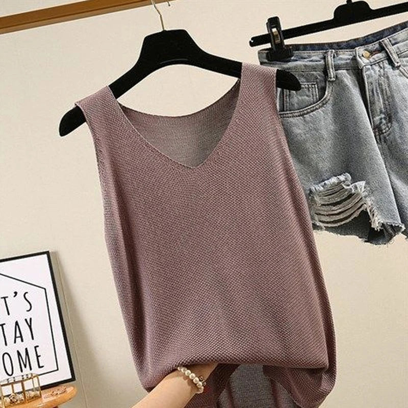 BLUSAS MUJER DE MODA 2024 BLUSE KVINNER Summer ermeløs strikket bluse skjorte kvinner klær v-hals bluse kvinner topper skjorter c855